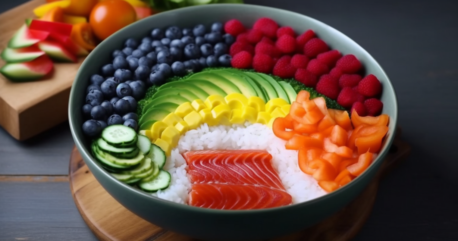 Rainbow Sushi Bowl being made