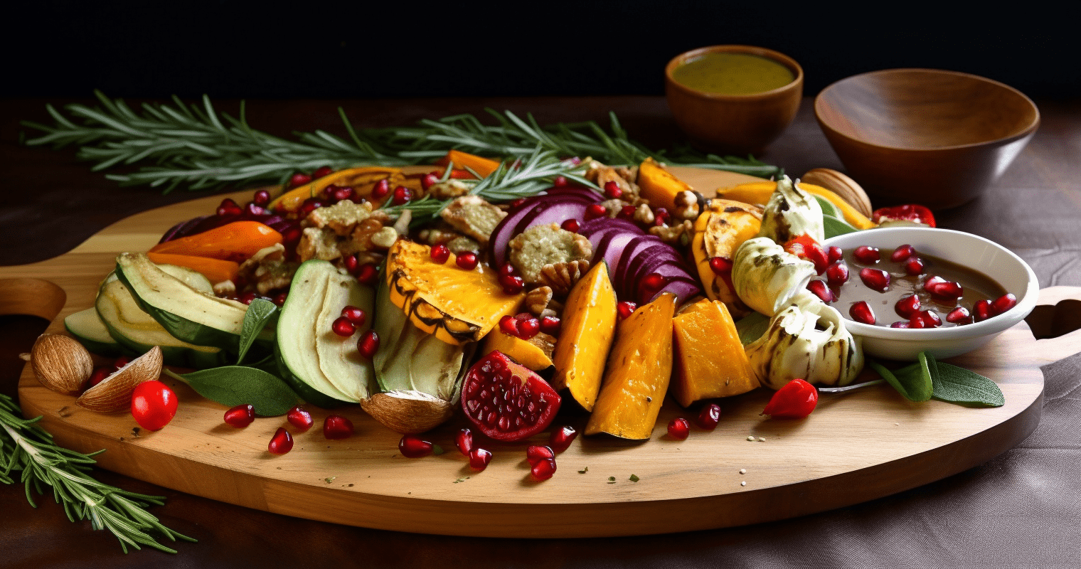 Autumn Harvest Salad with Roasted Vegetables and Pomegranate Vinaigrette
