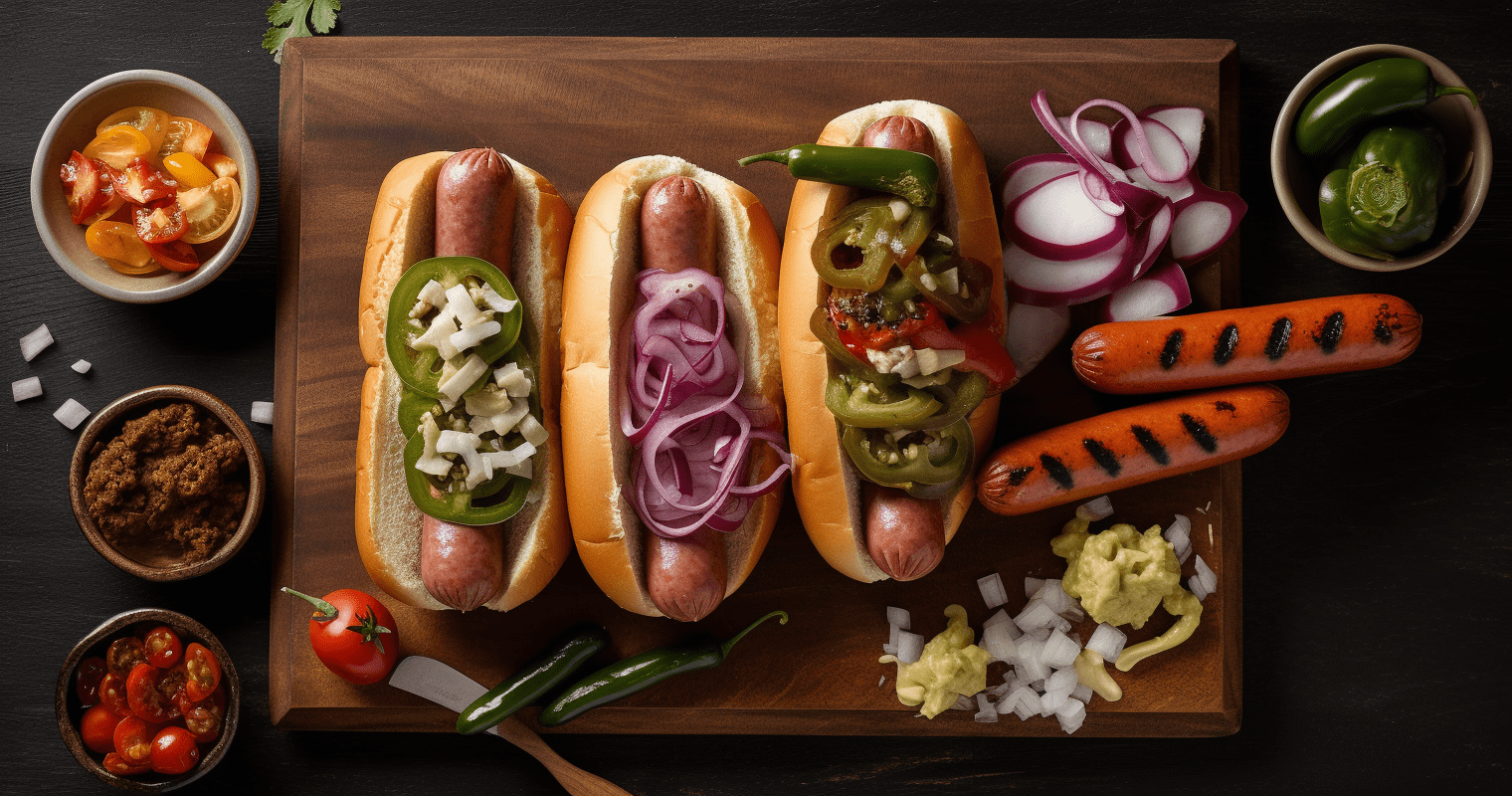 Grilled Hot Dogs with Peppers and Onions