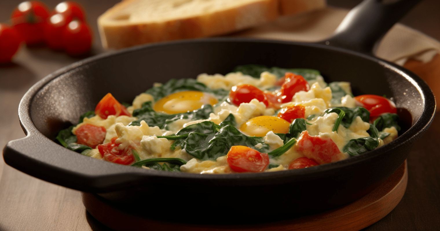 Scrambled Eggs with Spinach and Tomatoes Cooking Instructions