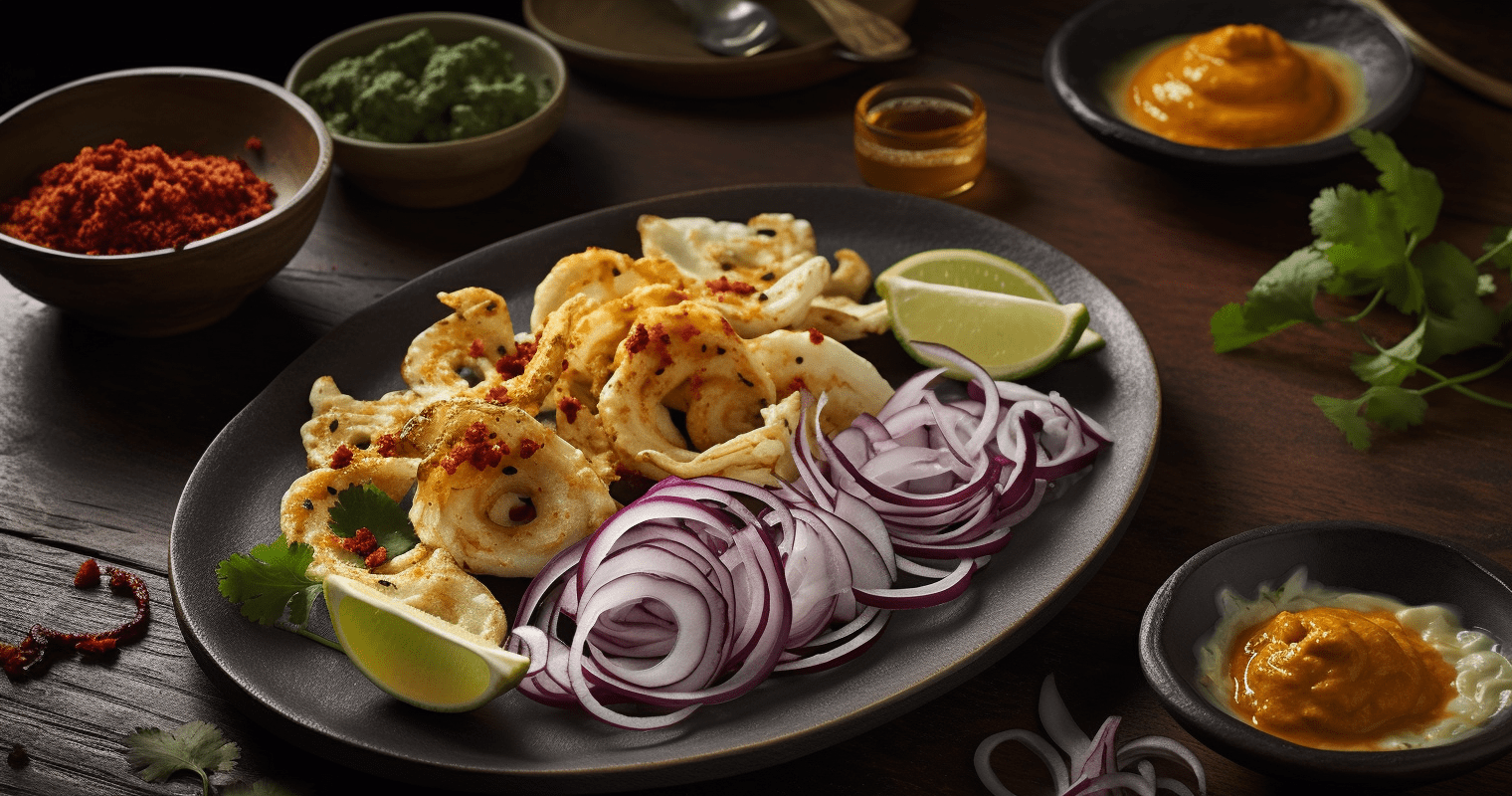 Spicy Tandoori Squid Fajitas with Curry Sauerkraut