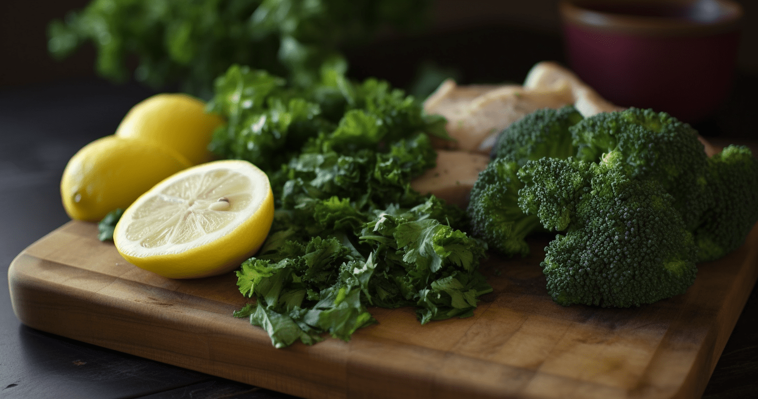 Lemon Chicken with Broccoli and Kale Salad