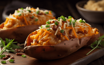 Creamy and Crispy Bacon-filled Twice-Baked Sweet Potatoes