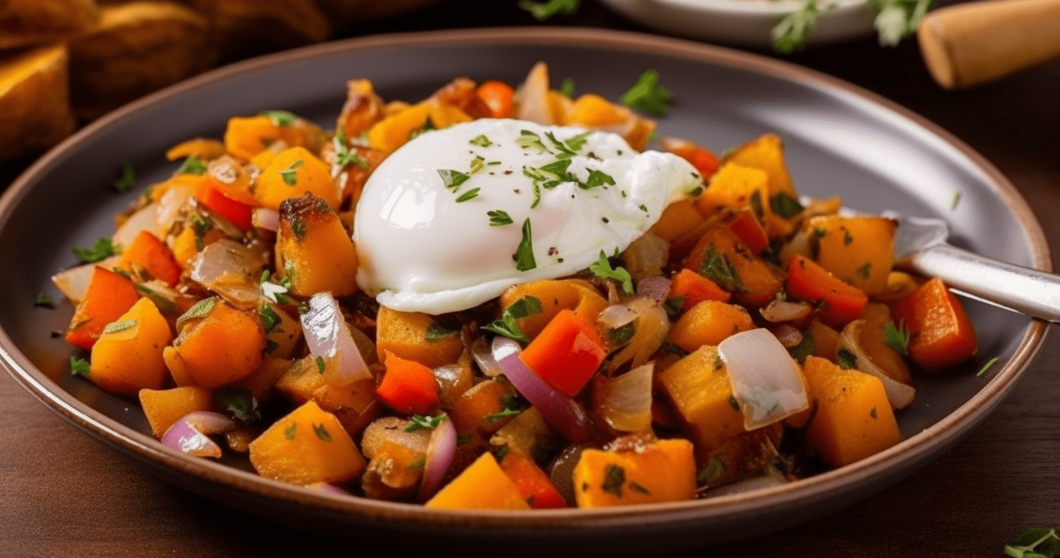 Sweet Potato Hash with Poached Eggs