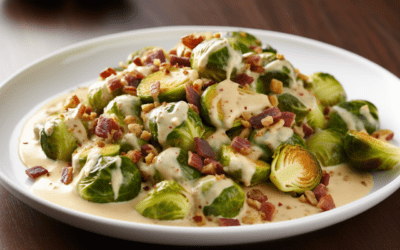 Creamy Brussels Sprouts in Cheese Sauce with Bacon and Pistachios: A Savory Delight